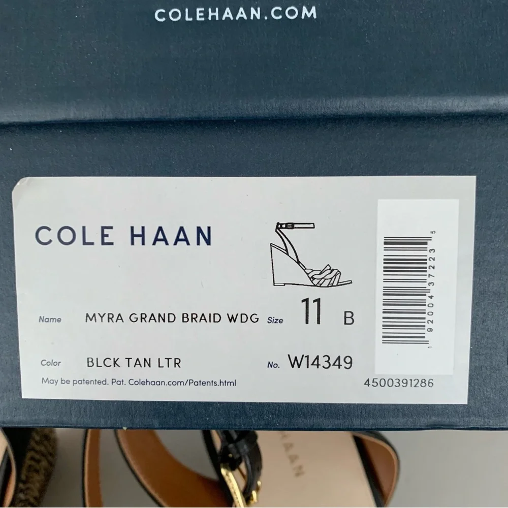 Cole Haan Myra Grand Wedge Sandals Women’s US 11 M Braided Black/Tan Leather NEW - Picture 8 of 8